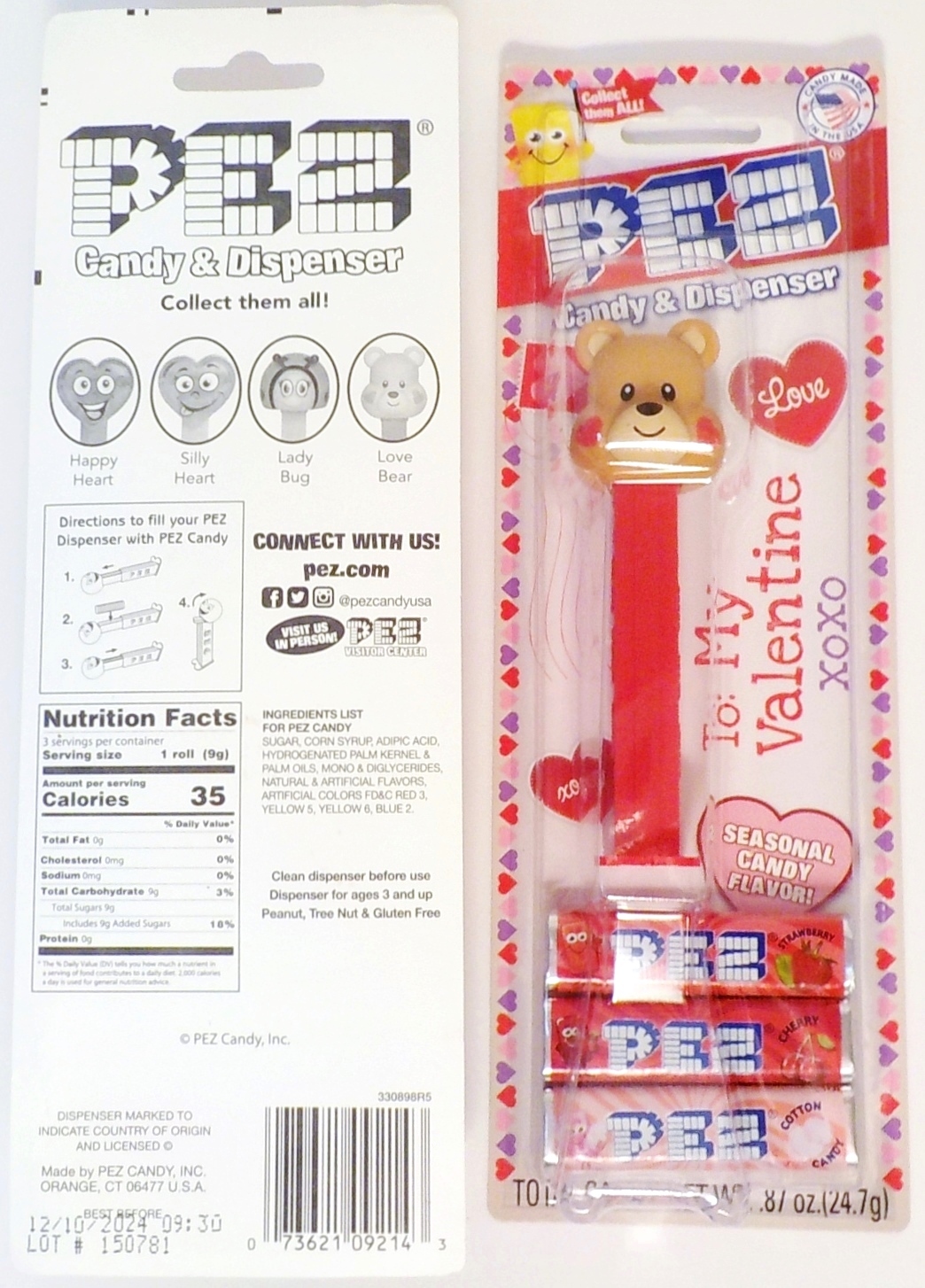 PEZ Valentine's Love Bear Dispenser 2020 Valentine's Day Collection tall card