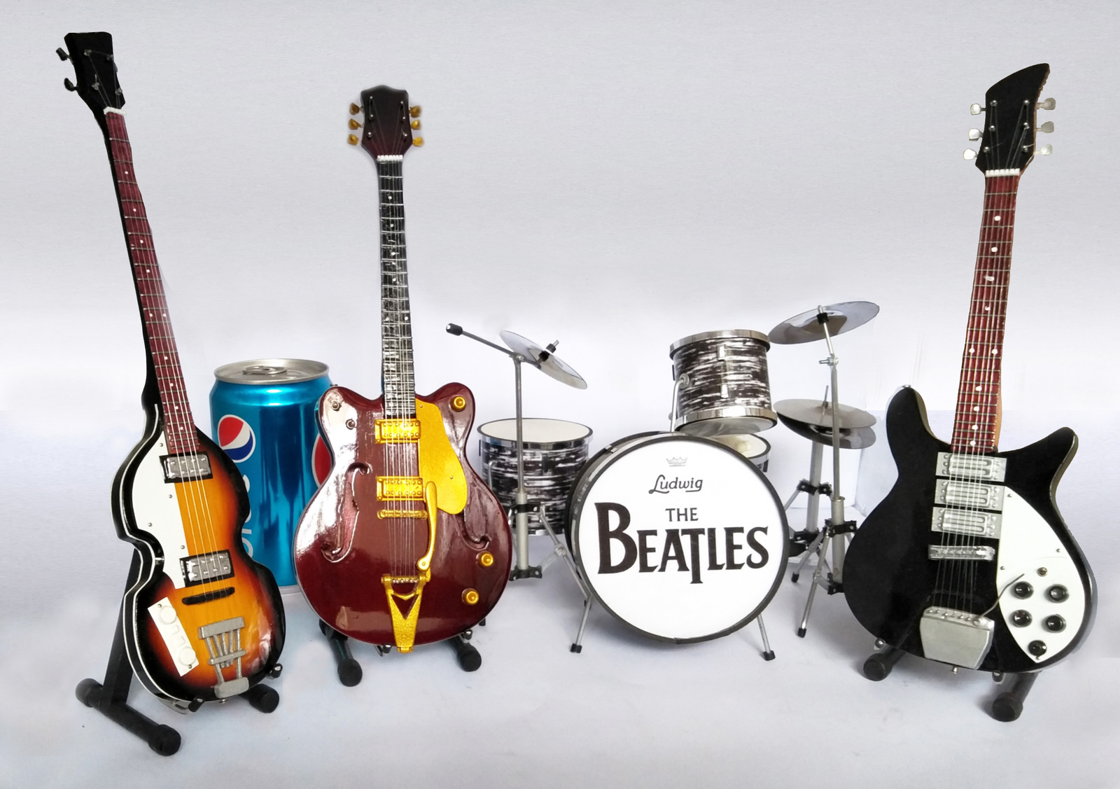 Miniature Guitar, Bass & Drum Set The Beatles Musical Instruments