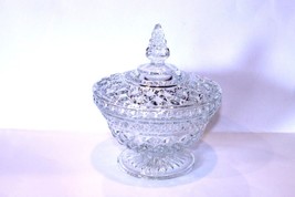 Anchor Hocking Crystal Glass Pedestal Candy Dish Lid Wexford Pattern Vintage - $23.00