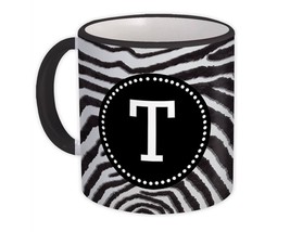 Monogram Letter T : Gift Mug Zebra Letter Initial ABC Animal Circle - $15.90