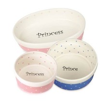 50's Style Ceramic Polka Dot Dishes for Dogs & Cats Prince Princess Food Bowls - $23.13+