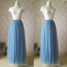 DUSTY BLUE Tulle Maxi Skirt High Waisted Dusty Blue Wedding Skirt (US0-US30) image 6