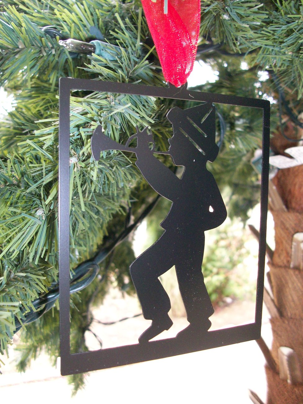 Metal Cut Out Ornament, Boy With Horn, Black, New Ornaments