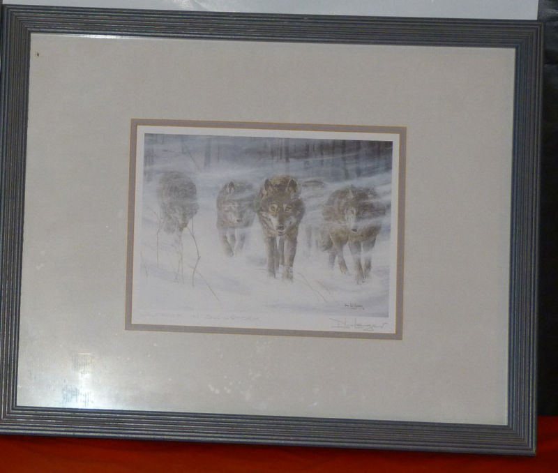 Framed Don Li Leger Print Wolfpack In Snow Storm Signed Noted