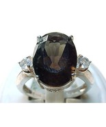 Vintage Genuine SMOKY TOPAZ and Cubic Zirconia RING in STERLING  - Size ... - $70.00