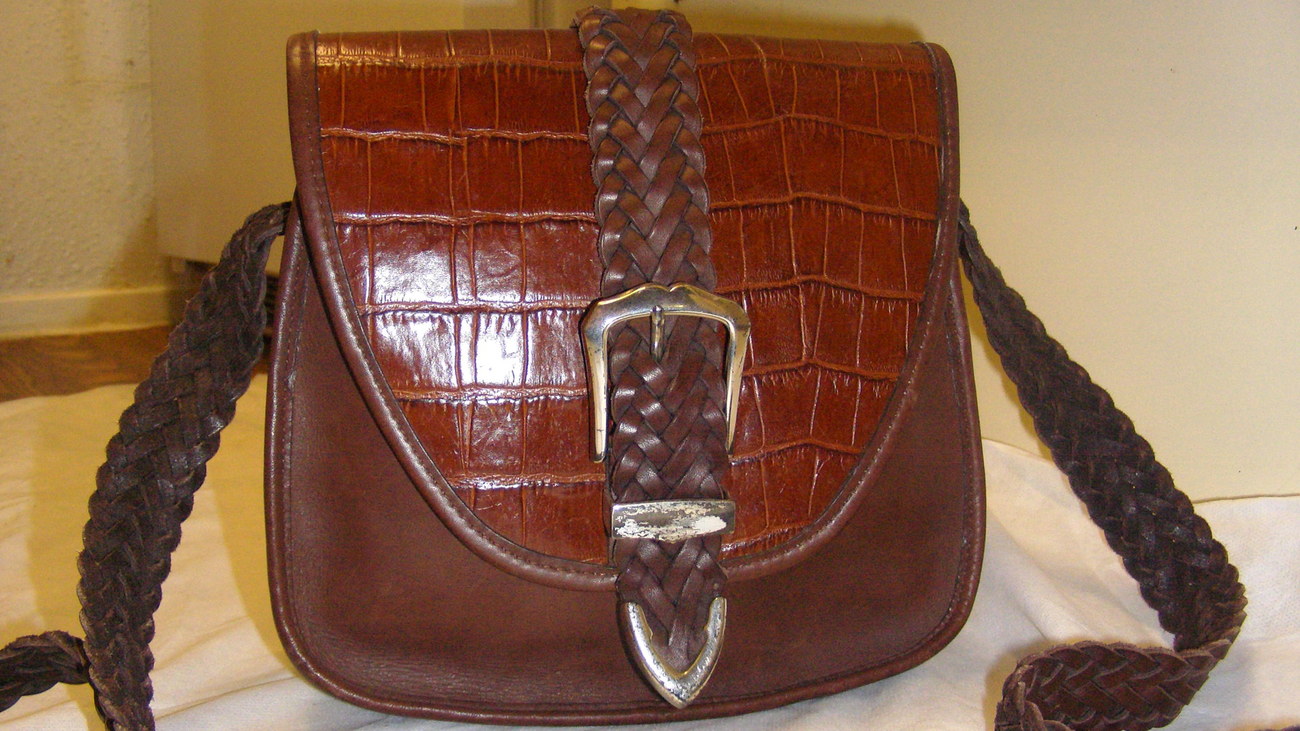 Authentic Brighton Brown Crocodile Leather Cross Body Braided Strap Shoulder Bag - Handbags & Purses