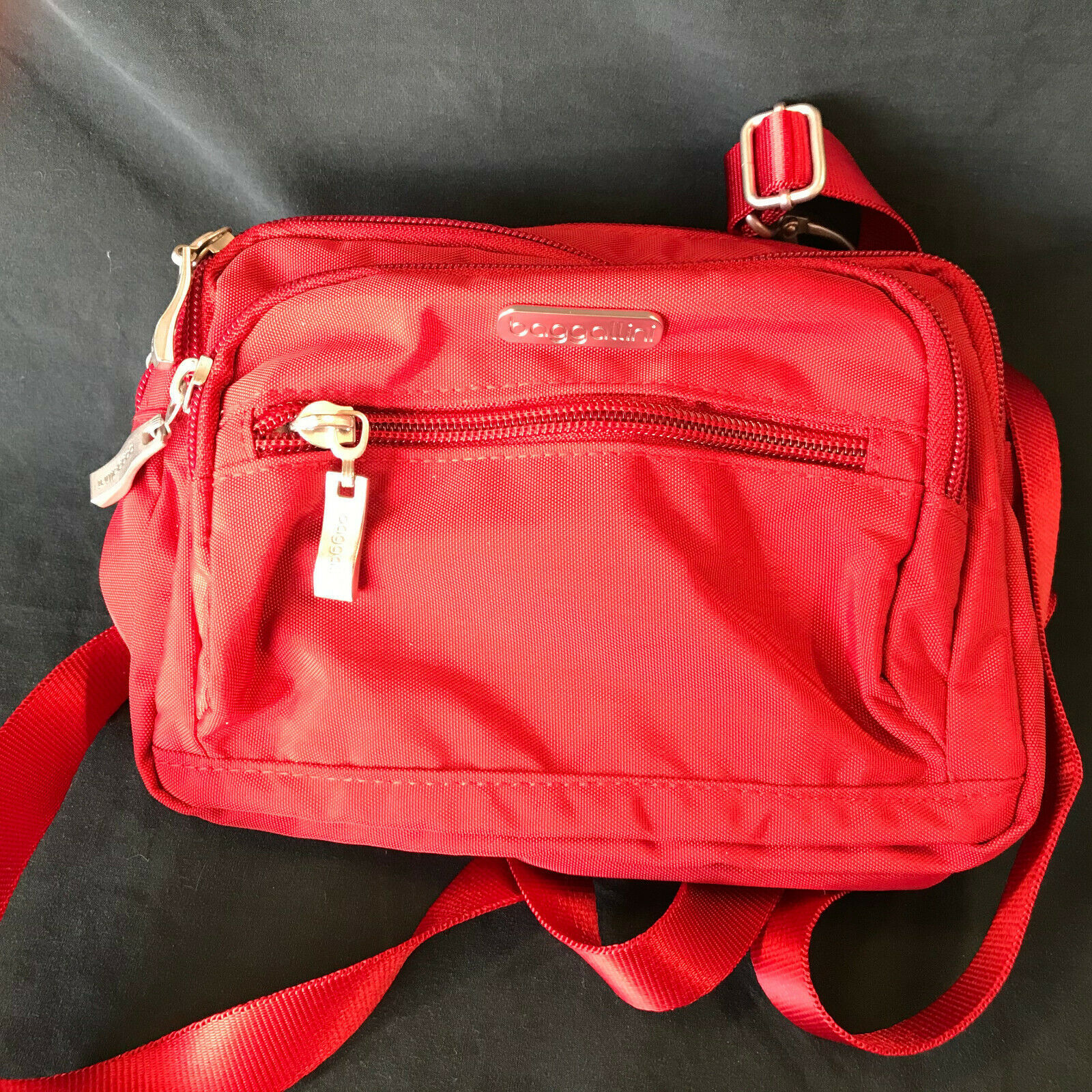 Baggallini Red Triple Zip Bag TRZ419 Cross Body Purse Women's Bags