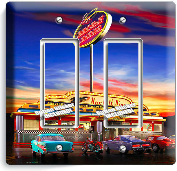 RETRO 50'S DINER CARS NEON LIGHTS LIGHT SWITCH 2 GFCI WALL PLATE ROOM HOME DECOR