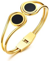 PJ Jewelry Women's Gold Plated Stainless Steel Chic Black Enamel Cuff Bangle - $36.97
