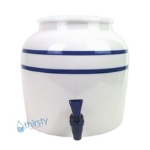 Water Crock Blue Pin Stripes Ceramic Porcelain Dispenser Faucet Valve Spigot H2O - $39.58