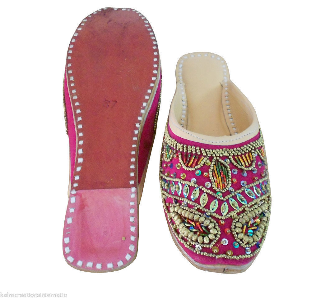 Women Slippers Indian Handmade Traditional Flip-Flops Pink Flat Clogs ...