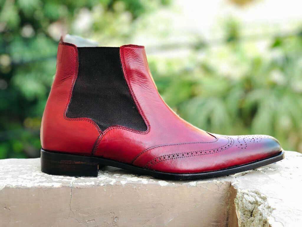 New Burgundy Chelsea Leather Boots. Men's Dress Fashion Boots, Men ...