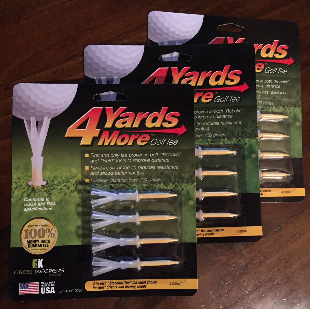 3  - 4 Yards More Tees 3x Four Pack Yellow 2.75 2 3/4 (12) Golf Driver / FW W