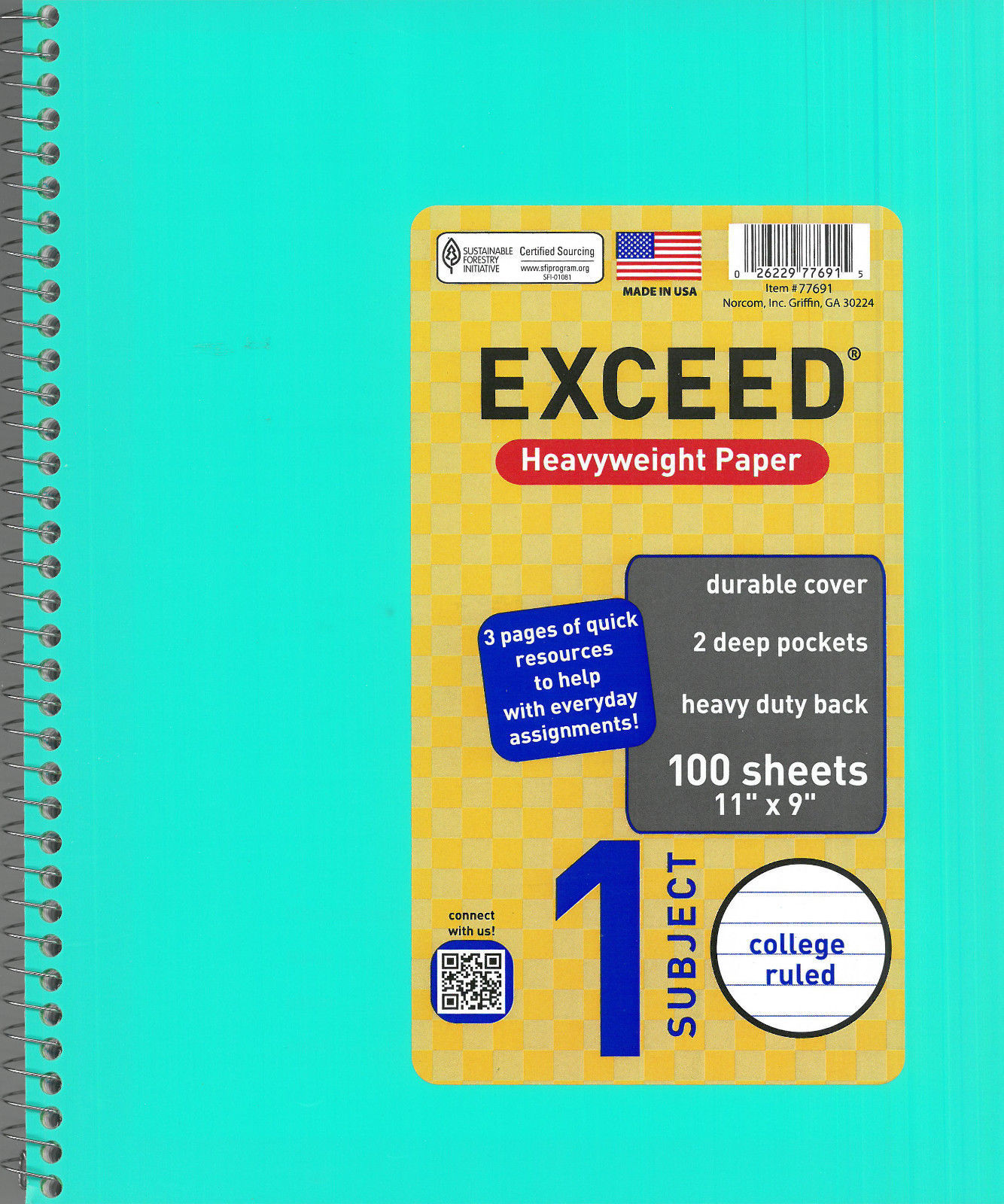 5 Pack Exceed 1 Subject Notebook 100 ct College Ruled Heavyweight Paper 11" x 9" Binders