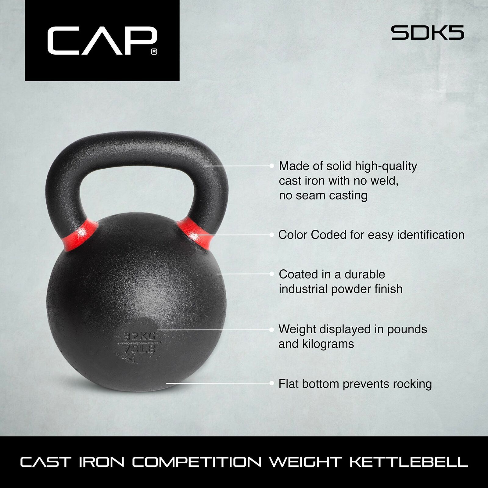 Cap Barbell Cast Iron Competition Kettlebell Weight 35 Pound Black