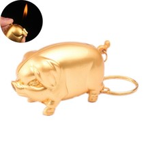 Gas Lighter Metal Gold Pig Model Inflated Butane Cigarette Fire Mini Creative image 1