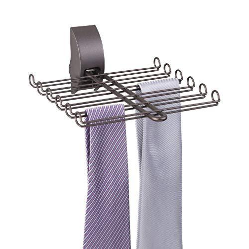 mDesign Metal Adjustable Wall Mount Tie and Belt Rack Organizer for