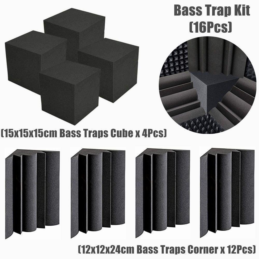 16 Pcs Black Acoustic Bass Traps Corner Cube Foam Wall Block