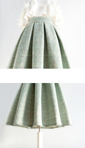 Light Blue Women Winter Midi Holiday Skirt A-line Woolen Pleated Skirt Plus Size image 10