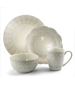 Elama White Lace 16 Piece Luxurious Stoneware Dinnerware with Complete S... - $85.69