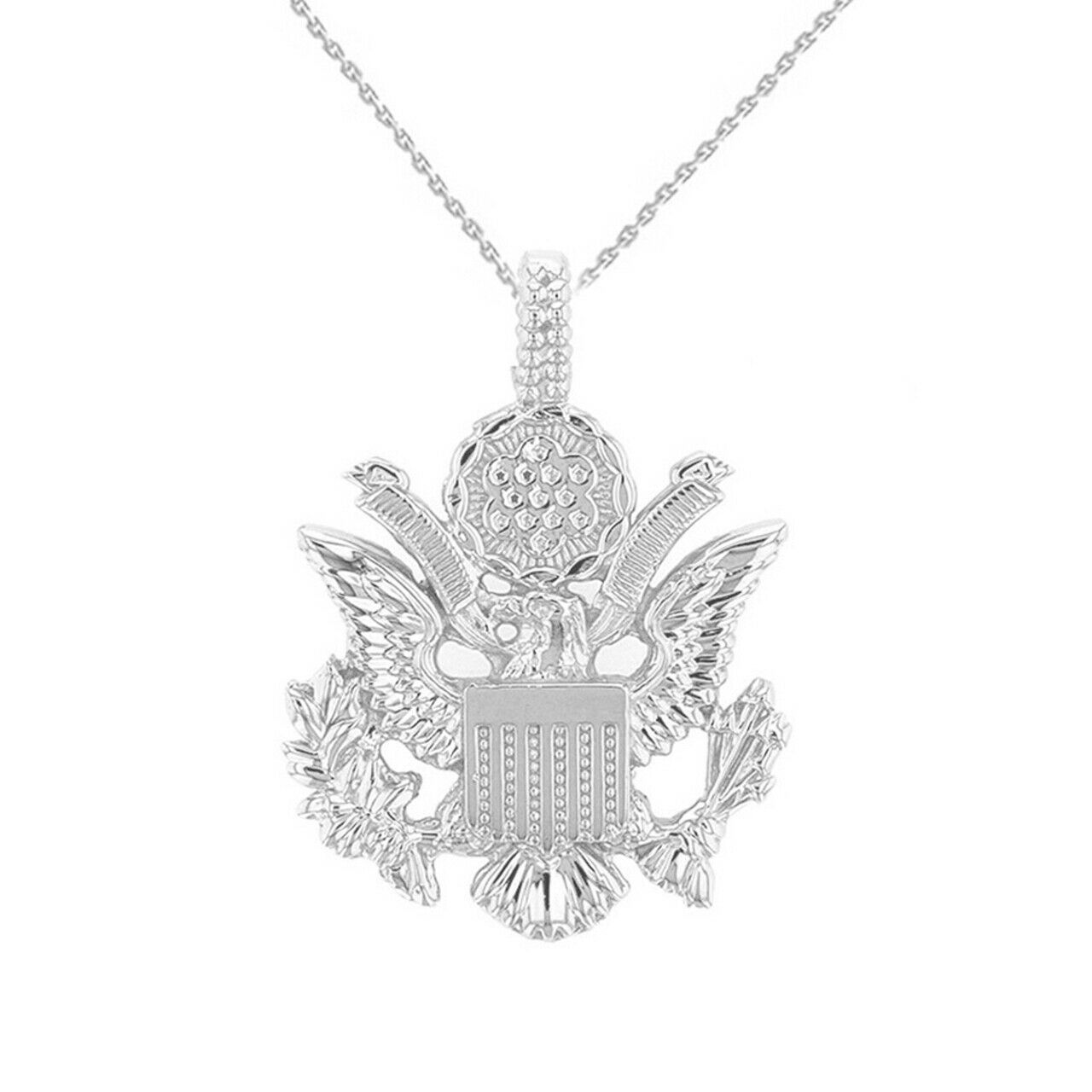 925 Sterling Silver American Eagle Coat of Arms Pendant Necklace  - $54.35 - $82.07