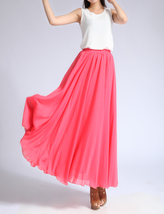 Melon Red Chiffon Skirt High Waisted Beach Chiffon Skirt Plus Size image 2