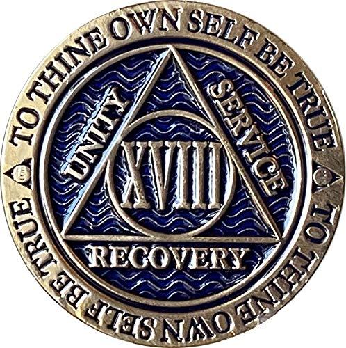 18 Year AA Medallion Dusty Blue Color Gold Plated Chip XVIII