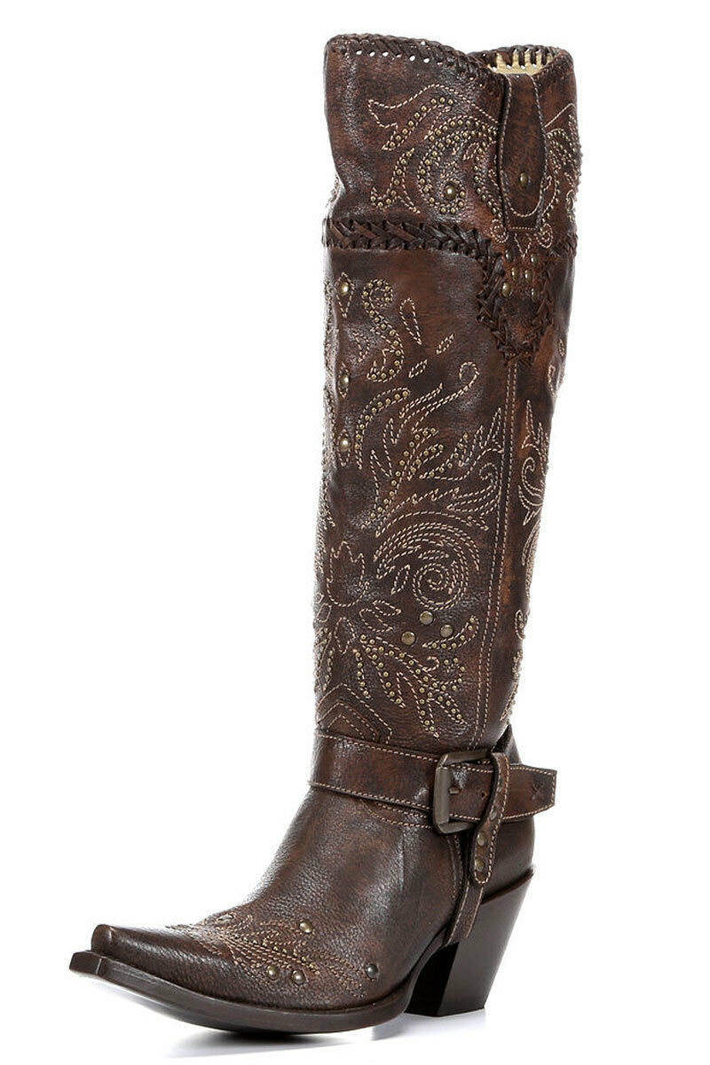 Corral G1116~Ladies Western Brown Tall Whip Stitch and Studs Boots ...