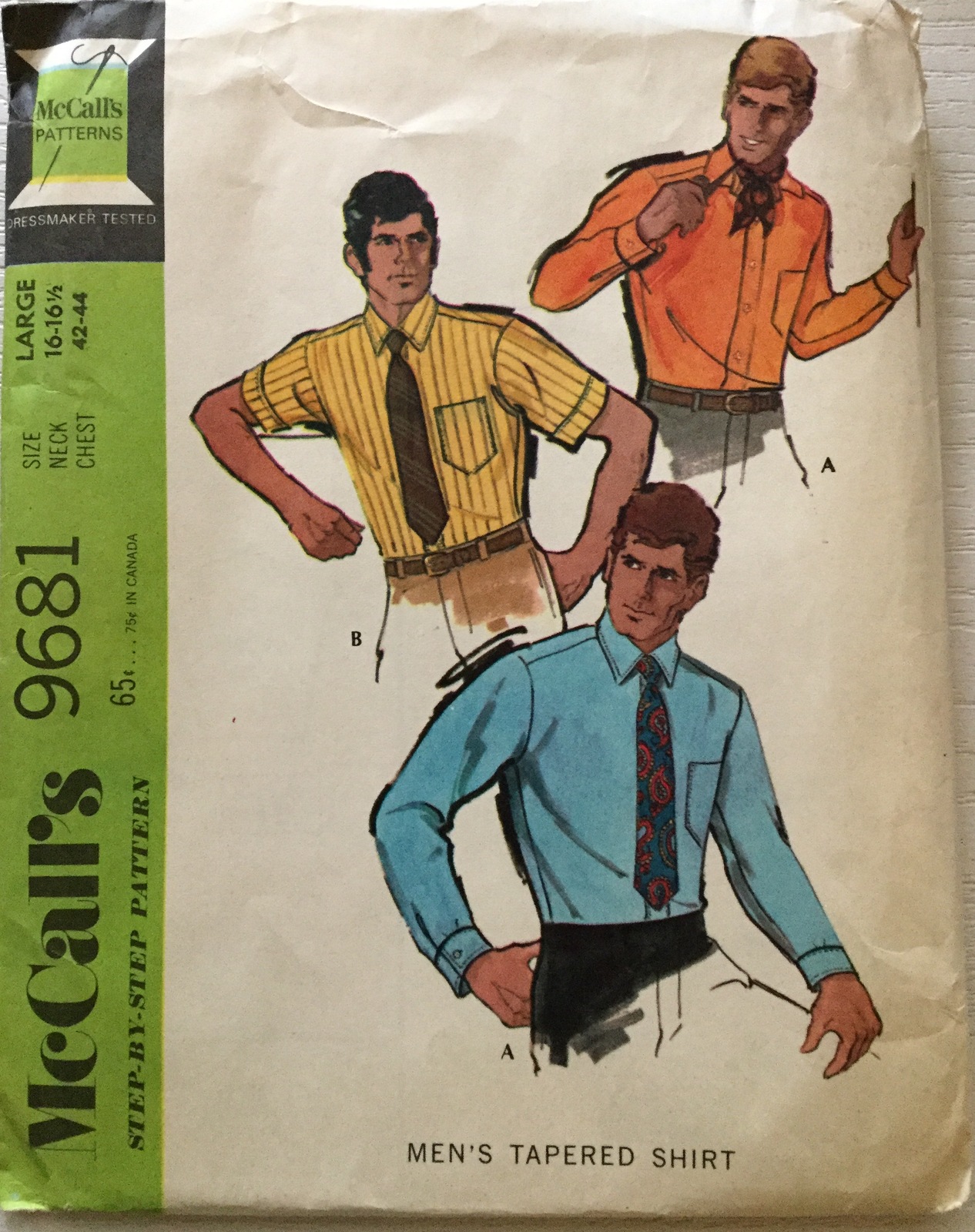 McCall's 9681 Men's Button Front Shirt Size Large (16-16 1/2) - Sewing ...