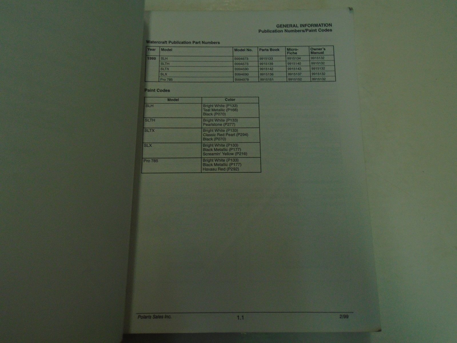 ... 1999 Polaris SLH SLTH SLTX PRO 785 Service Repair Shop Manual FACTORY OEM BOOK ...
