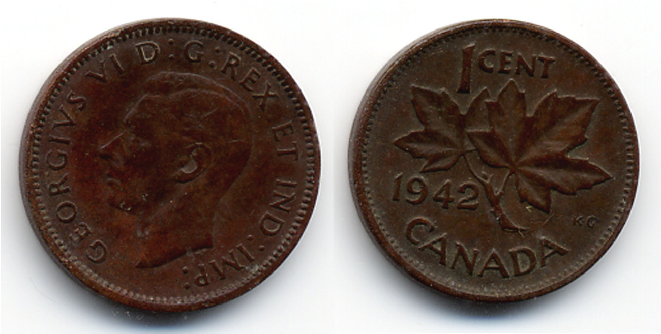 M45 - 1942 Canadian Penny 1 Cent - King and 50 similar items