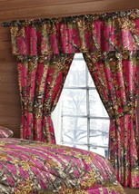 84" Hot Pink Fuschia Camo Curtain Camouflage 5 Piece Set Valance Window Drapery - $24.63
