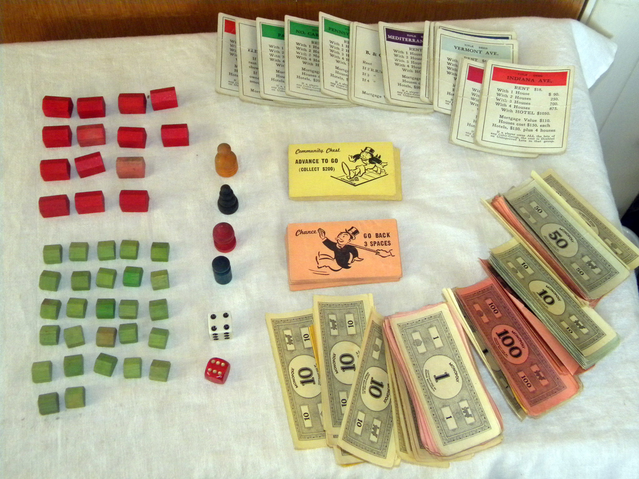 Vintage MONOPOLY 1961 3 Red Hotels & 10 Green Houses Spare Game Pieces 