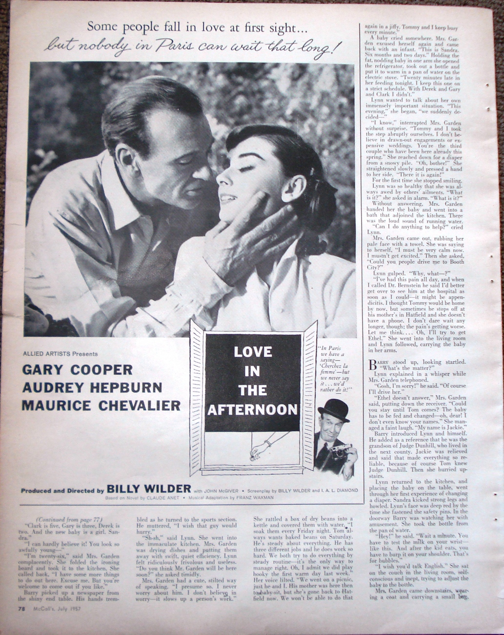 Gary Cooper Audrey Hepburn Love In The Afternoon 1957 Magazine Ad Very ...