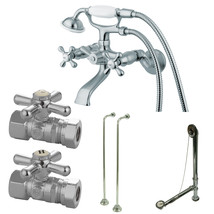 Vintage Wall Mount Clawfoot Tub Faucet Package in Polished Chrome - $390.49