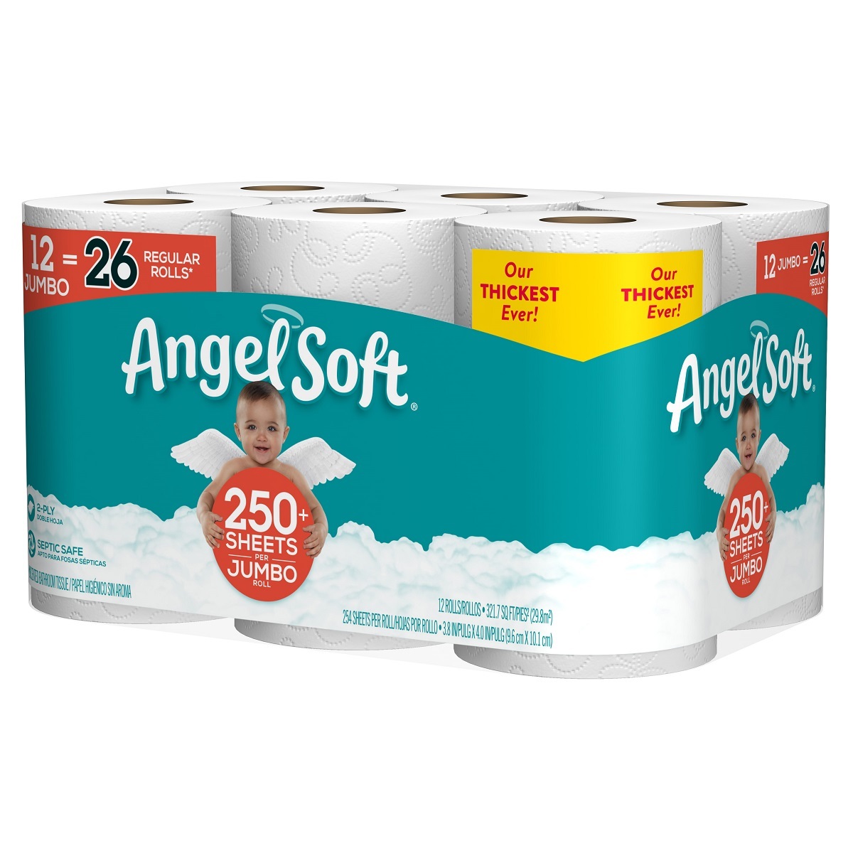 Angel Soft Toilet Paper Bath Tissue, 12 Jumbo Rolls = 26 Regular Rolls