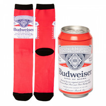 Budweiser King of Beers Label Crew Socks In Beer Can Gift Packaging Red - $19.98