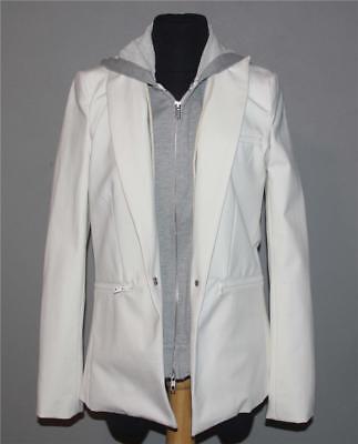 Peyton Jensen White Fitted Grey Jersey Layer Detachable Hood Blazer Wms XS EXC - $49.99