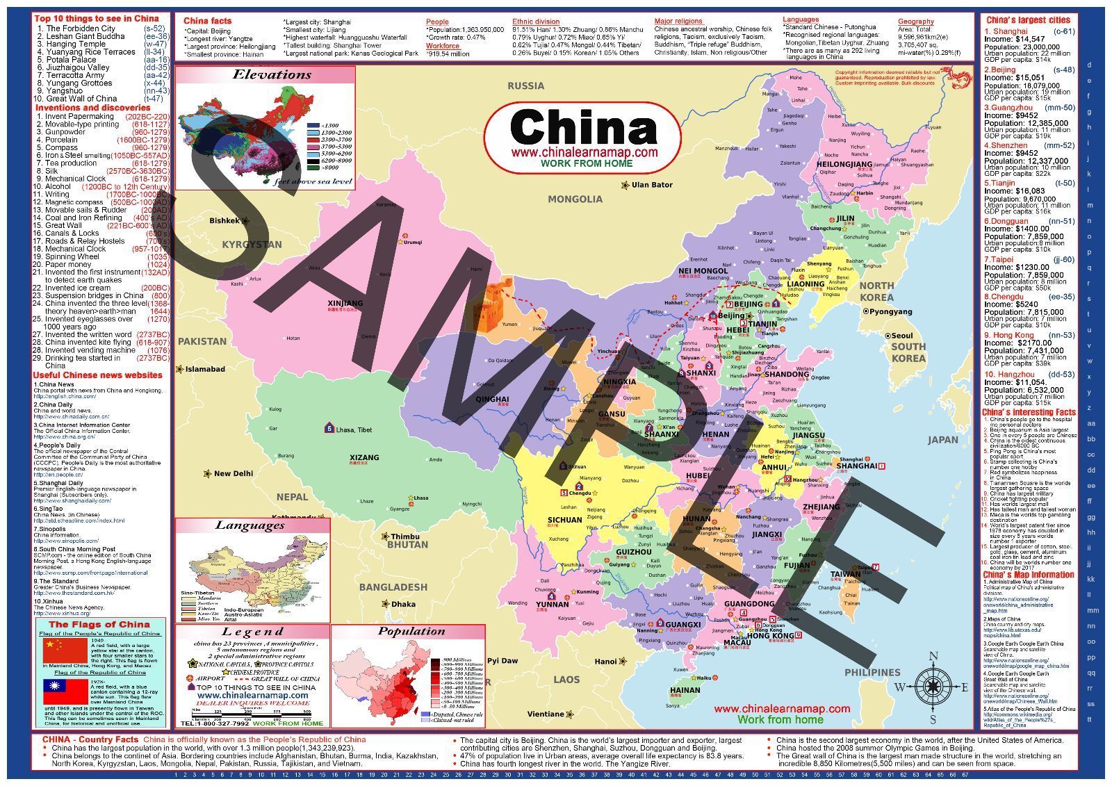 China USA 2-sided Small Desk Map 1-12 Learn-A-Map
