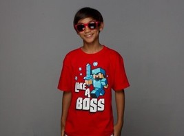 AUTHENTIC MINECRAFT LIKE A BOSS YOUTH TEE STEVE CREEPER ENDER DRAGON SHI... - $16.74