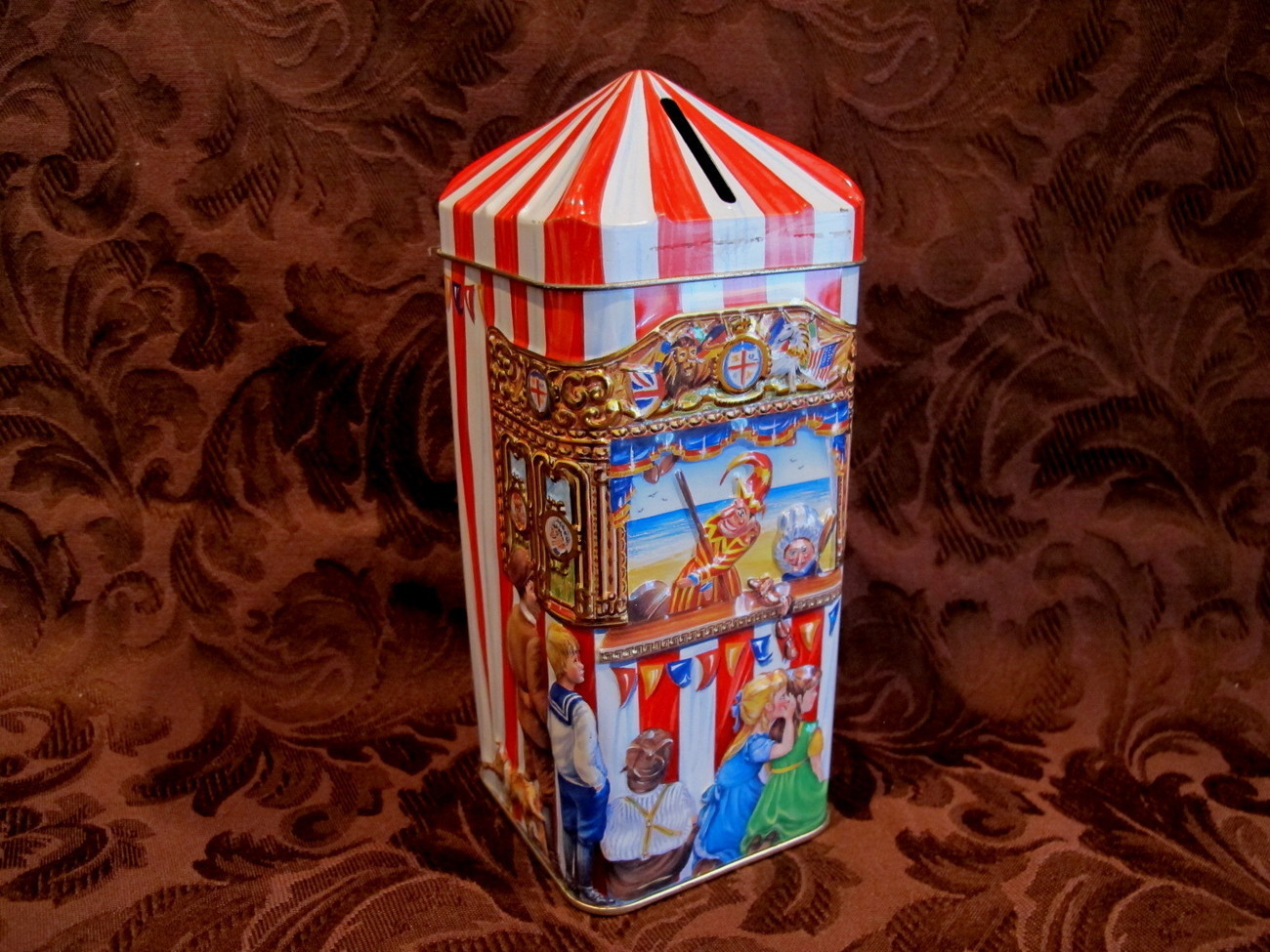 Churchills PUNCH And JUDY Money Box Piggy Bank Tin Vintage Puppets