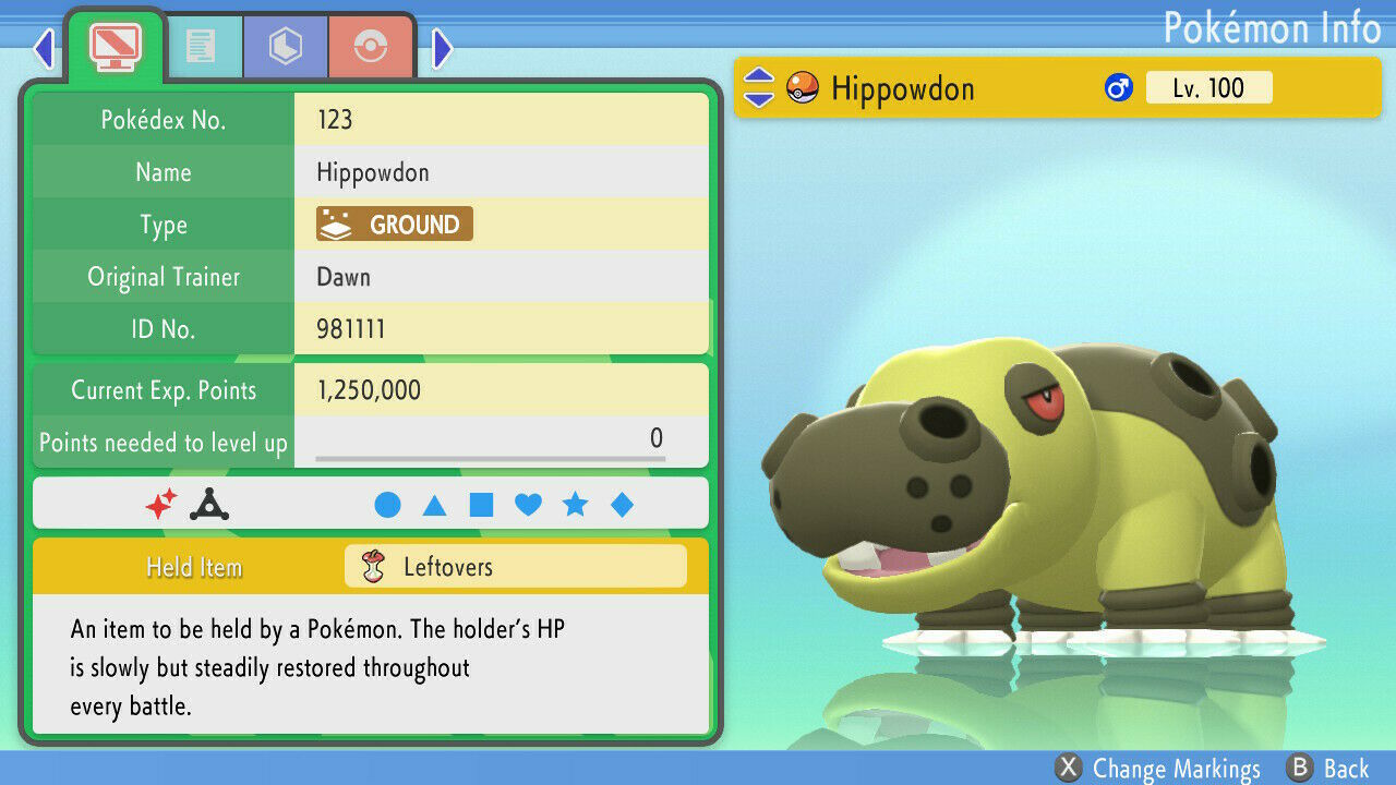 Shiny Hippowdon Male or Female 6IVs Pokemon BDSP Video Games