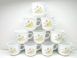 10 Vtg Corelle Corning Spring Meadow Coffee Tea Cups Yellow Blue Green Flowers - $19.47