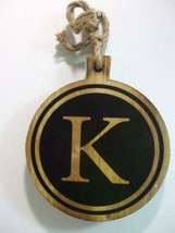 Round Thick Wooden Rope Hanging Letter K Wall Plaque Brown Black 9&quot; x 15... - $26.60