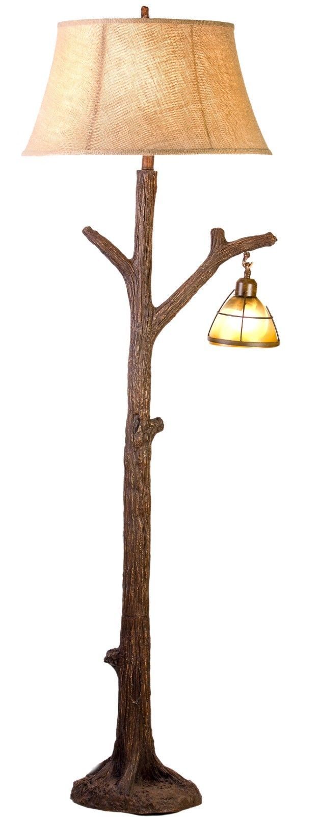 Tree Branch Floor Lamp Rustic Cabin Lodge Decor Glass Lantern Night