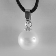 18K WHITE GOLD PENDANT CHARM WITH ROUND AKOYA WHITE PEARL 8 MM, MADE IN ITALY image 1