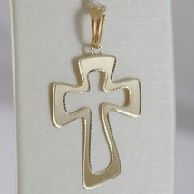 18K YELLOW GOLD CROSS SMOOTH STYLIZED FINELY WORKED SATIN FLAT, MADE IN ITALY image 1