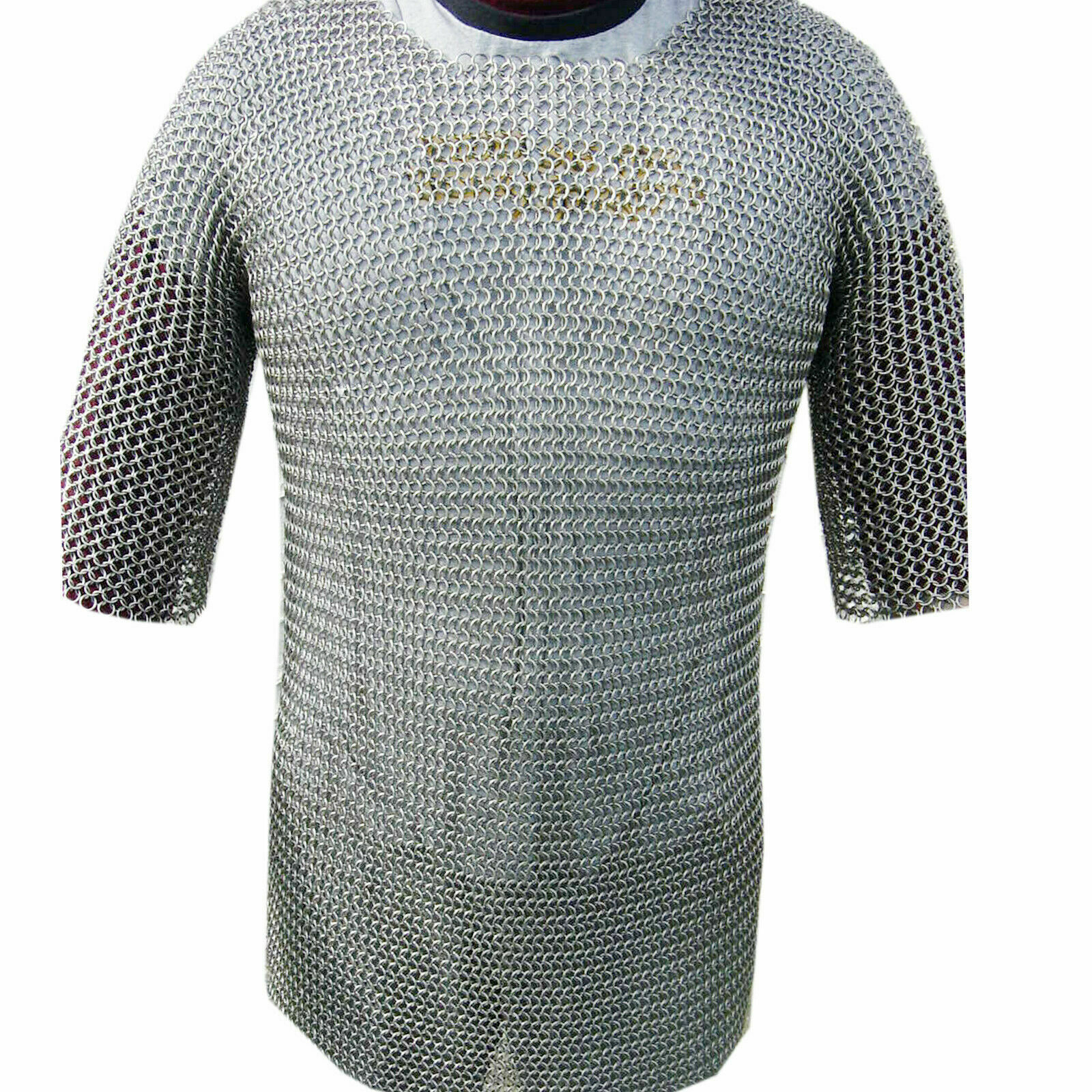 10MM  CHAINMAIL HAUBERGEON BUTTED MILD STEEL SHIRT X-LARGE SHIRT BLACKED  ARMOR 