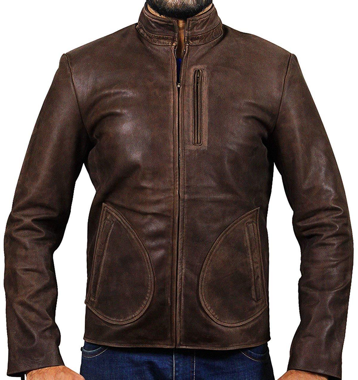 Distressed Brown Rampage Rock Okoye Dwayne Johnson Winter Leather Jacket For Men