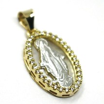 18K YELLOW WHITE GOLD MIRACULOUS MEDAL, MOTHER OF PEARL, ZIRCONIA, PENDANT image 1